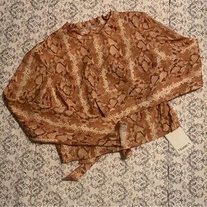 Vitamin A Neutral Cropped Rashgaurd Longsleeve Snakeskin Printed Crop Top NEW